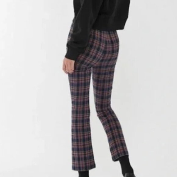 URBAN OUTFITTERS Lola Plaid Kick Flare Pants Crop High Rise Navy Pink / Size 4 - Picture 1 of 7